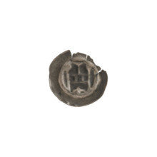 Denarius bracteate, one-sided coin showing a gate (Gate II) topped with three pillars each