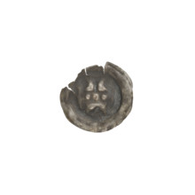 Denarius bracteate, one-sided coin depicting a gate (Gate II) topped with three pillars each