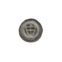 Denarius - bracteate; one-sided coin depicting a triangular shield with a cross whose arms reach