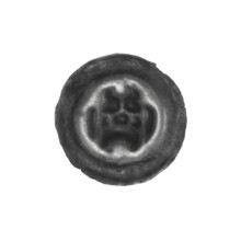 Denarius (bracteate). One-sided coin (bracteate) showing a gate with three pillars topped by