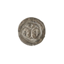 Denarius (bracteate) showing arcades, columns, crosses, forked column, equal-armed cross, one-sided