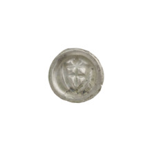 Denarius - bracteate; one-sided coin. Obverse: triangular shield with a cross whose arms reach the
