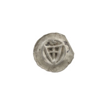 denarius - bracteate, triangular shield with a cross with arms reaching its edge; above the shield,