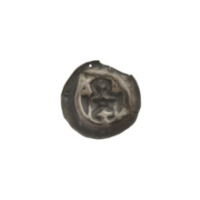 Denarius (bracteate). Design: Gate II (iconographic) — gate topped with three pillars crowned by