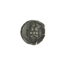 Denarius - bracteate, gate topped with three pillars topped with balls; illegible sign under the