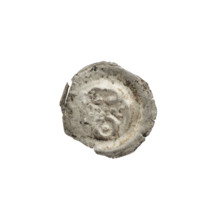 Denarius — bracteate imitation. Gate topped with a trefoil, seven round holes in the wall; one