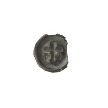 Denarius bracteate coin, one-sided; imagery: Latin cross with slightly widening arm ends, with an