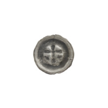 Denarius - bracteate; one-sided coin featuring a Latin cross with, on each side of its longer arm,