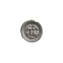 Denarius bracteate, rectangle-D iconographic type; one-sided coin featuring a rectangular letter D