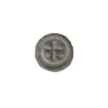 Denarius bracteate coin, one-sided, featuring a Latin cross with slightly widening arm ends; on