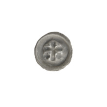 Denarius bracteate, one-sided coin depicting a Latin cross with slightly widening arm ends; on each