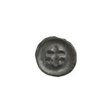 Denarius bracteate, one-sided coin featuring a Latin cross with slightly widening arm ends; on each