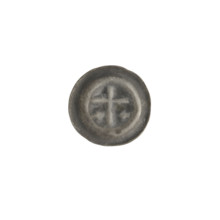 Denarius (bracteate), one-sided coin depicting a Latin cross with slightly widening arm tips; on