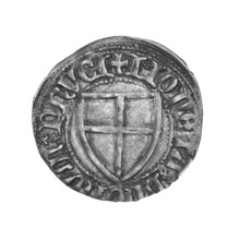 Teutonic szelag, Winrych von Kniprode (Grand Master; 1351–1382). Obverse: Monastic shield of the
