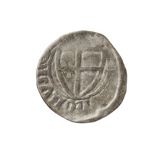 Teutonic szelag, Michal Küchmeister (Grand Master; 1414–1422). Obverse: monastic shield of the