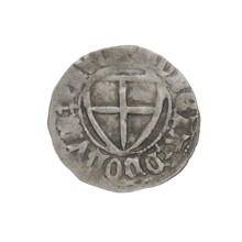 Teutonic szelag, Konrad von Jungingen (Grand Master; 1393–1407). Obverse: Teutonic Knights' shield;