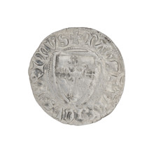 Teutonic szelag, Ulrich von Jungingen (Grand Master; 1407–1410). Obverse: Teutonic shield of the