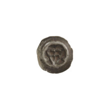 Denarius - bracteate; one-sided coin depicting a triangular shield with a cross whose arms reach