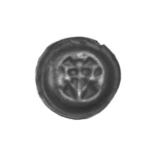 Denarius - bracteate: triangular shield with a cross whose arms reach the edge; on the shield, at