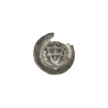 Denarius - bracteate. Triangular shield with a cross whose arms reach the shield's edge; on the