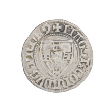 Teutonic szelag, Konrad Zöllner von Rothenstein (Grand Master; 1382–1390). Obverse: Teutonic shield