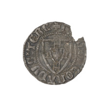 Teutonic szelag, Konrad von Jungingen (Grand Master; 1393–1407). Obverse: Monastic shield of the