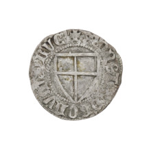 Teutonic szelag, Konrad von Jungingen (Grand Master; 1393–1407). Obverse: Teutonic shield of the