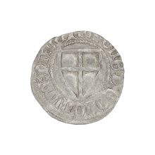 Teutonic szelag, Konrad von Jungingen (Grand Master; 1393–1407). Obverse: Teutonic shield of the
