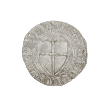 Teutonic szelag, Henryk von Plauen (Grand Master; 1410–1413). Obverse: monastic shield of the Grand