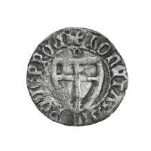 Teutonic szelag, Henryk von Plauen (Grand Master; 1410–1413), letter D (iconographic) above the