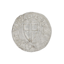 Teutonic szelag, Herman Gans (1413–1414). Obverse: monastic shield of the Grand Master; dot above