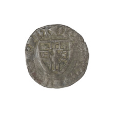 Teutonic szelag, Michal Küchmeister (Grand Master; 1414–1422). Obverse: monastic shield of the
