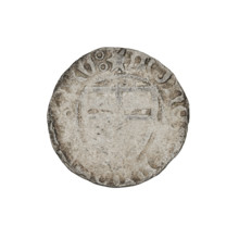 Teutonic szelag, Michal Küchmeister (Grand Master; 1414–1422). Obverse: monastic shield of the