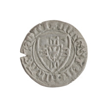 Teutonic szelag, Michal Küchmeister (Grand Master; 1414–1422). Obverse: Monastic shield of the