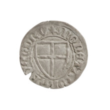 Teutonic szelag, Michal Küchmeister (Grand Master; 1414–1422). Obverse: monastic shield of the