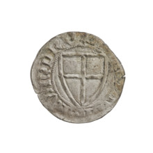 Teutonic szelag, Michal Küchmeister (Grand Master; 1414–1422). Obverse: monastic shield of the