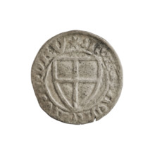 Teutonic szelag, Michal Küchmeister (Grand Master; 1414–1422). Obverse: monastic shield of the