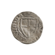 Teutonic szelag, Michal Küchmeister (Grand Master; 1414–1422). Obverse: Monastic shield of the