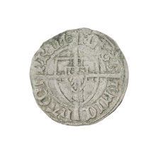 Teutonic szelag, Michal Küchmeister (Grand Master; 1414–1422). Obverse: monastic shield of the