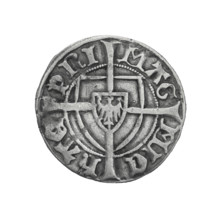 Teutonic szelag, Michal Küchmeister (Grand Master; 1414–1422). Obverse: monastic shield of the
