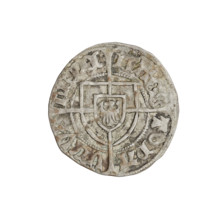 Teutonic szelag, Pawel von Russdorf (Grand Master; 1422–1441). Obverse: Monastic shield of the