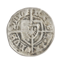 Teutonic szelag, Pawel von Russdorf (Grand Master; 1422–1441). Obverse: monastic shield of the