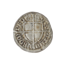 Teutonic szelag, Konrad von Erlichshausen (Grand Master; 1441–1449). Obverse: Monastic shield of