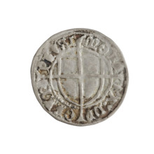 Teutonic szelag, Konrad von Erlichshausen (Grand Master; 1441–1449). Obverse: monastic shield of