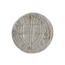 Teutonic szelag, Konrad von Erlichshausen (Grand Master; 1441–1449). Obverse: monastic shield of