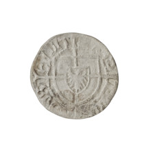 Teutonic szelag, Konrad von Erlichshausen (Grand Master; 1441–1449). Obverse: monastic shield of