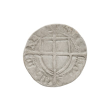 Teutonic szelag, Konrad von Erlichshausen (Grand Master; 1441–1449). Obverse: monastic shield of