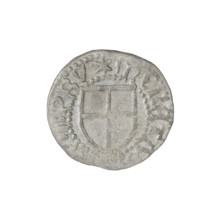 Teutonic szelag, Ludwig von Erlichshausen (Grand Master; 1450–1467). Obverse: monastic shield of