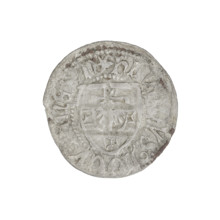 Teutonic szelag, Henryk Reuss von Plauen (Grand Master; 1467–1469). Obverse: Teutonic shield of the