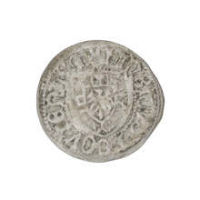 Teutonic szelag, Henryk Reuss von Plauen (Grand Master; 1467–1469). Obverse: monastic shield of the